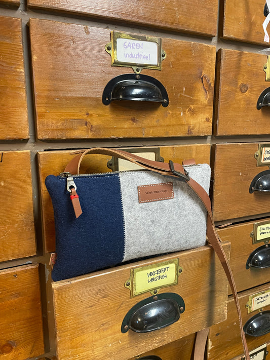 DAYBAG | Handmade Felt Shoulder Bag - Navy Blue & Natural Grey