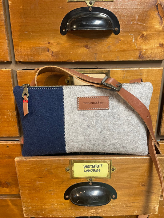 DAYBAG | Handmade Felt Shoulder Bag - Navy Blue & Natural Grey
