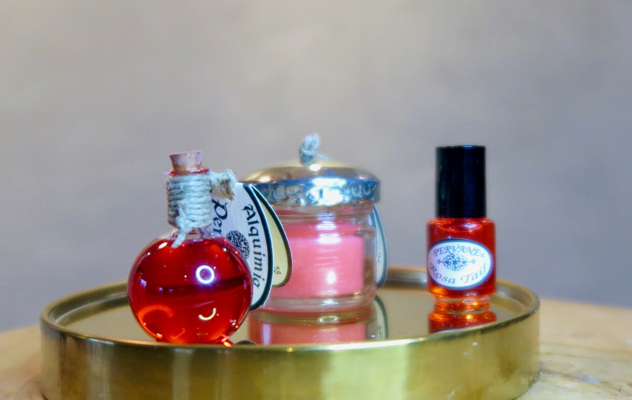 Perfume oil in handblown glass bottle