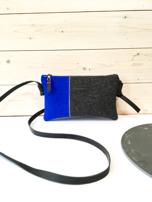 Felt crossbodybag in black and blue by westerman bags