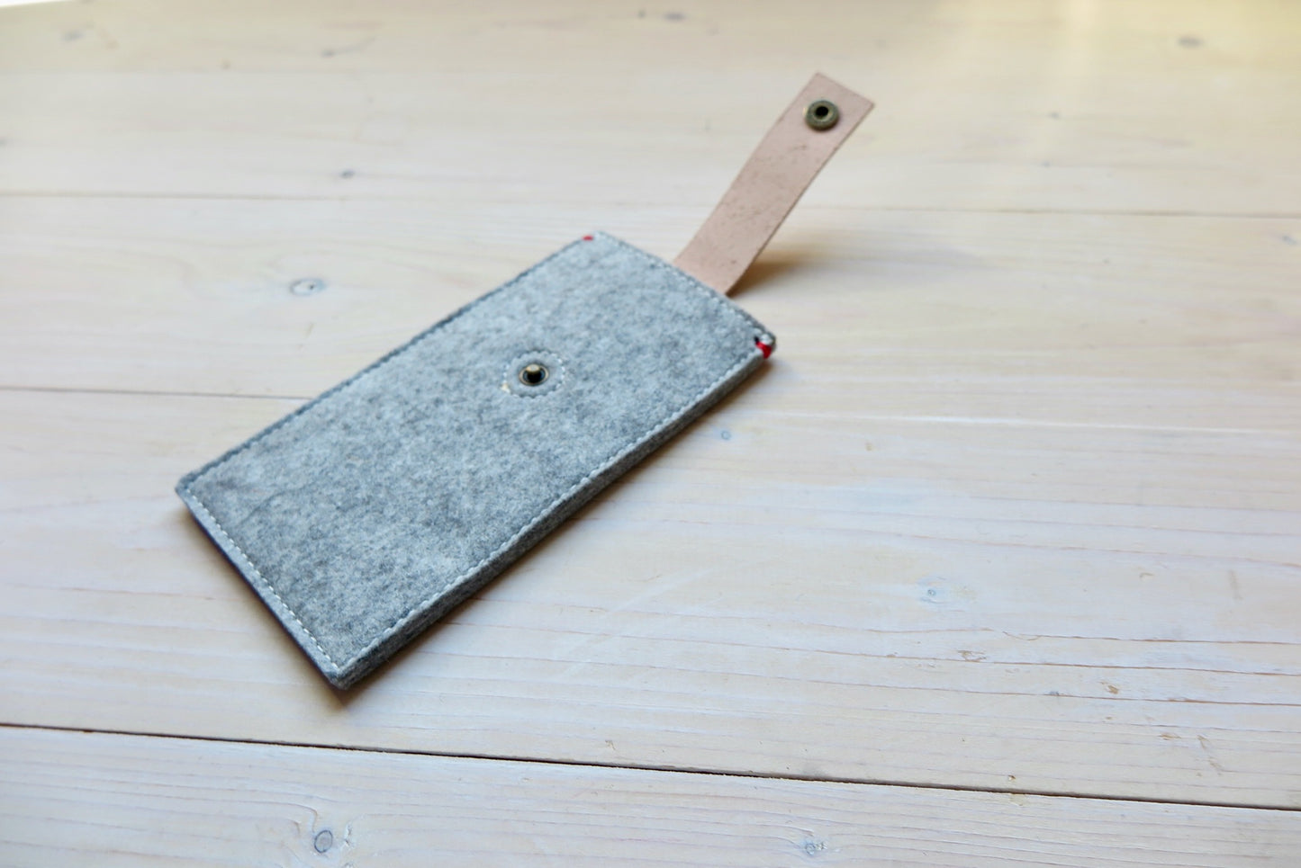 iPhone case gray felt and blank leather closure