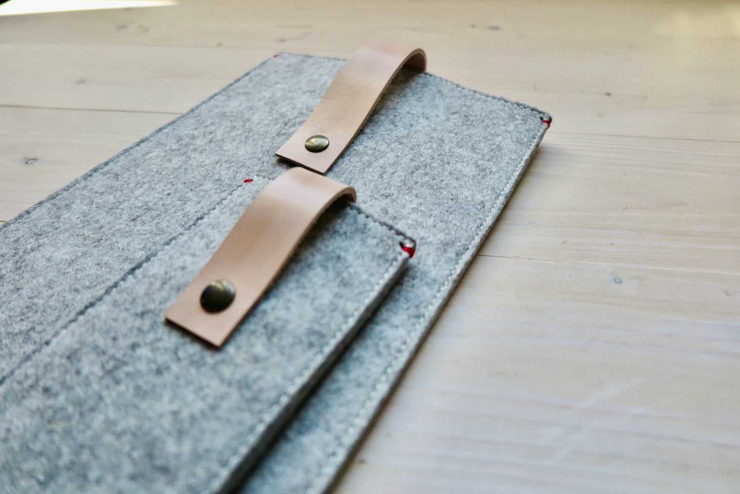 iPhone case gray felt and blank leather closure