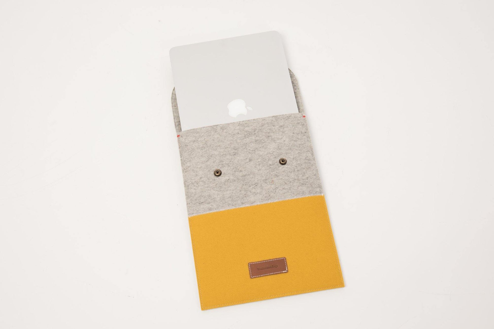 Pure wool macbook hoes case in grijs en geel by Westerman bags