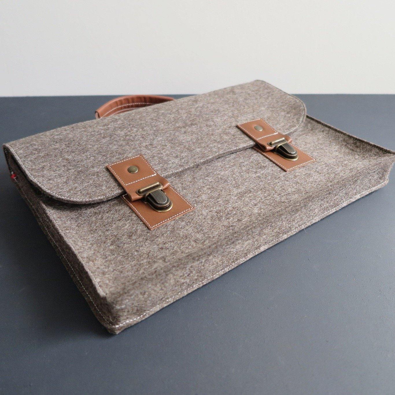 AKTETAS - vintage stijl schooltas van vilt en leer - grijs - Westerman Bags vilten tassen en hoezen. Dutch Design.