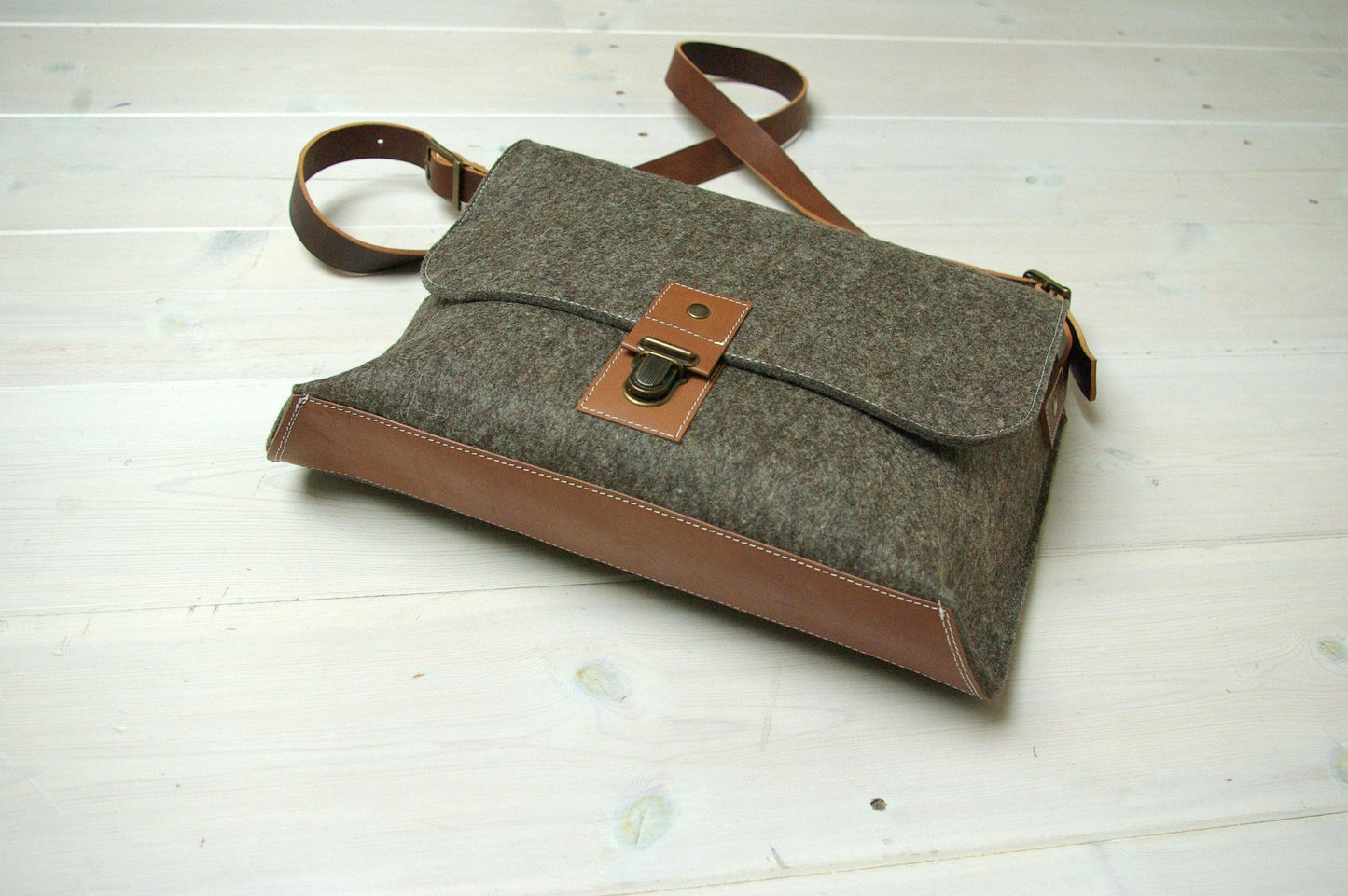 felt and leather messenger bag by westerman bags