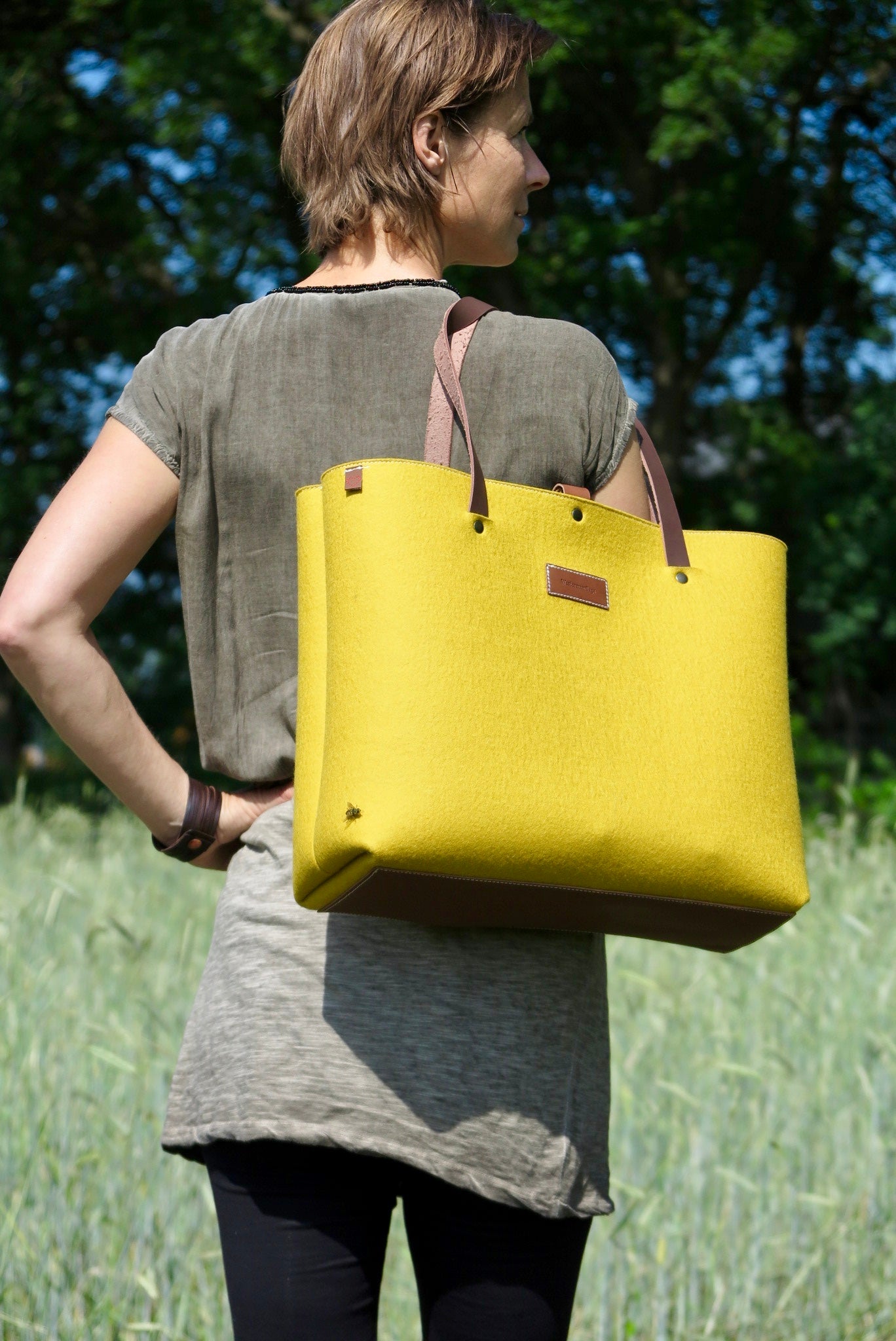 Yellow felt shopper bag - pure and natural bag