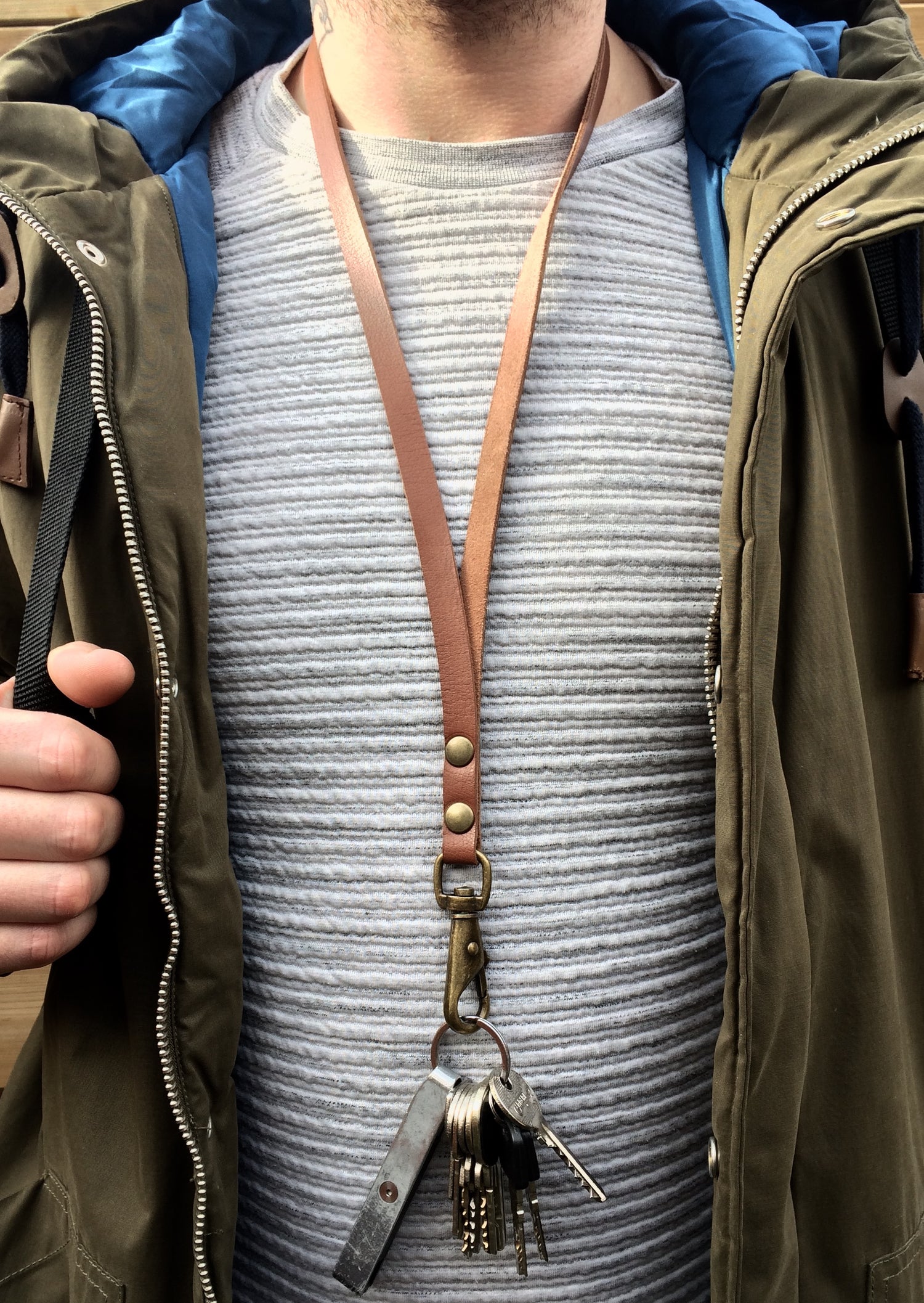 Leren keycord lanyard sleutelhanger met naam