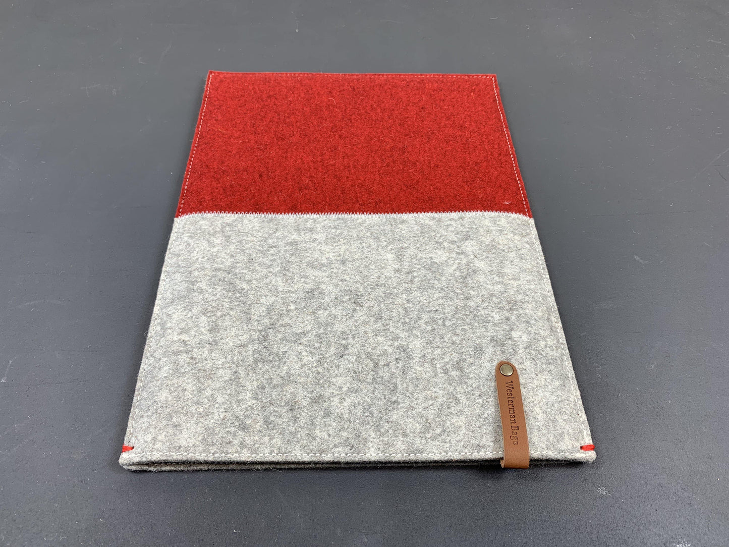 iPad pro 12.9 felt sleeve in grey and red wool